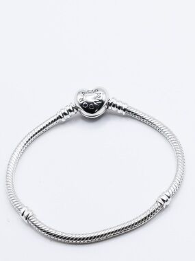 Pandora Moments Heart Clasp Snake Chain Bracelet Sterling Silver S925 — MULTI